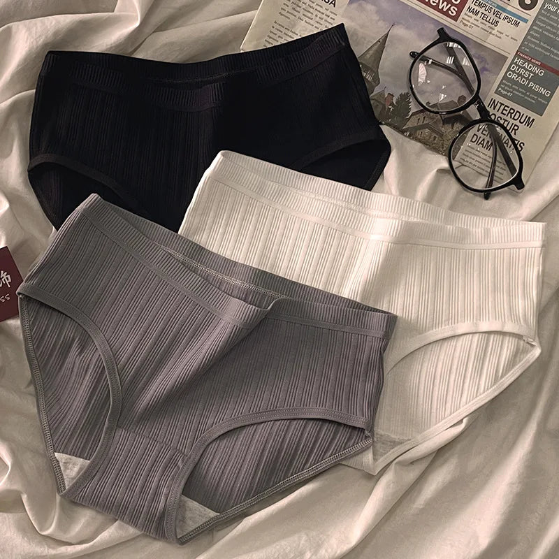 3PCS/Set Sports Style Cotton Women's Panties Girls' Underwear Breathable Mid Waist Shorts Sexy Lingerie Plus Size Solid Briefs