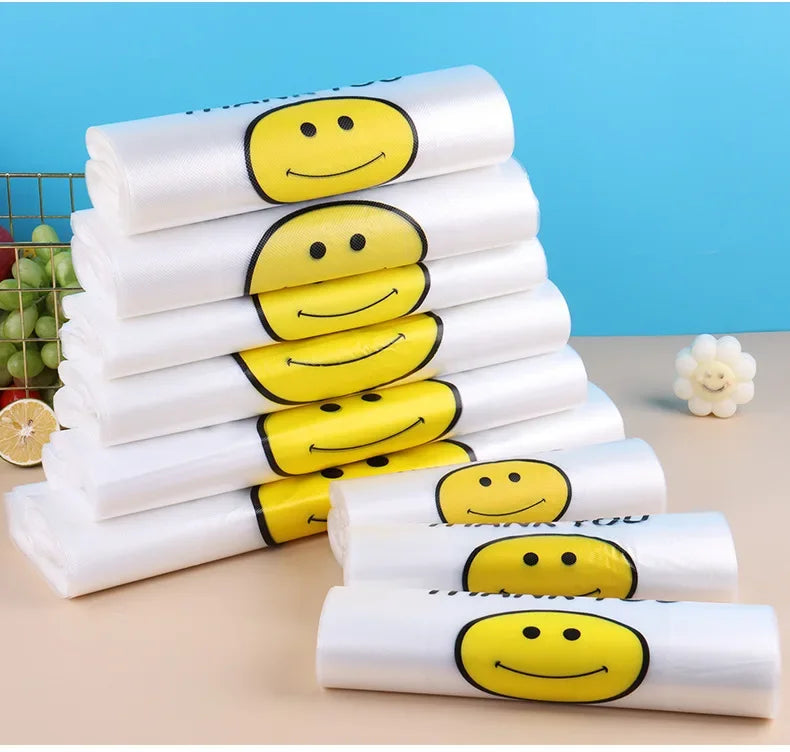 50 Pcs Plastic Bag 3 Sizes Food Storage Bags with Handle supermarket Grocery Shopping Useful Shopping Bag Kitchen Storage Basket
