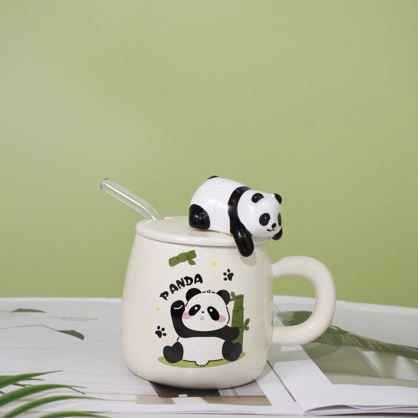 420ml Cute cartoon panda Mug Ceramic Hand-painted Pattern Mug with Lid Spoon Coffee mugs Milk Tea Mugs Breakfast Cup Gift Cup