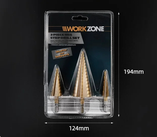 HSS Straight Fluted Pagoda Step Drill 3Pcs  5Pcs 6Pcs Cloth Bag Hex Shank Reamer Bit Set Titanium Coated Wood Metal Hole
