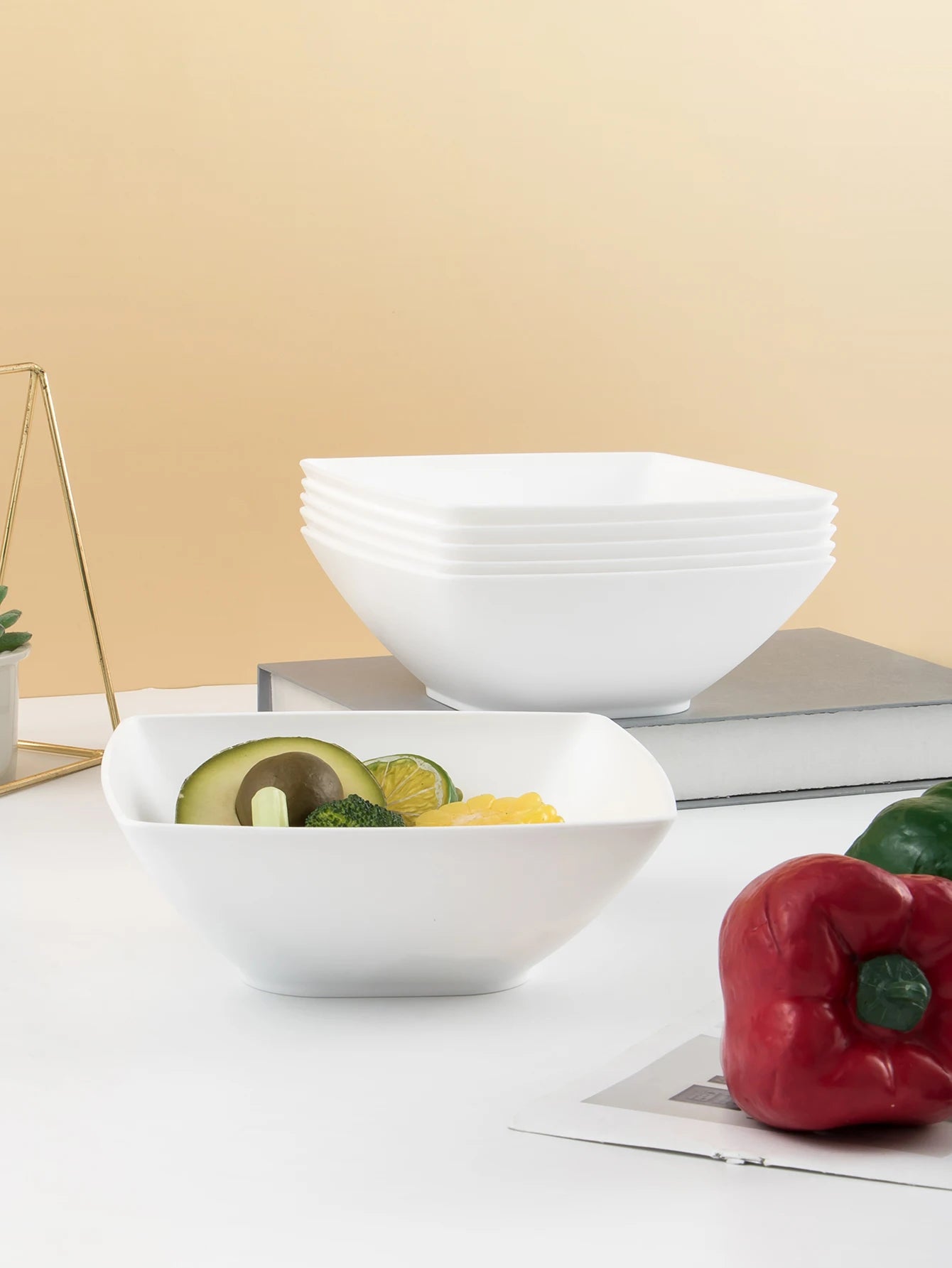 2/6/12pcs Large size plastic white square bowl reusable household plastic tableware can be used for soup noodles oatmeal salad