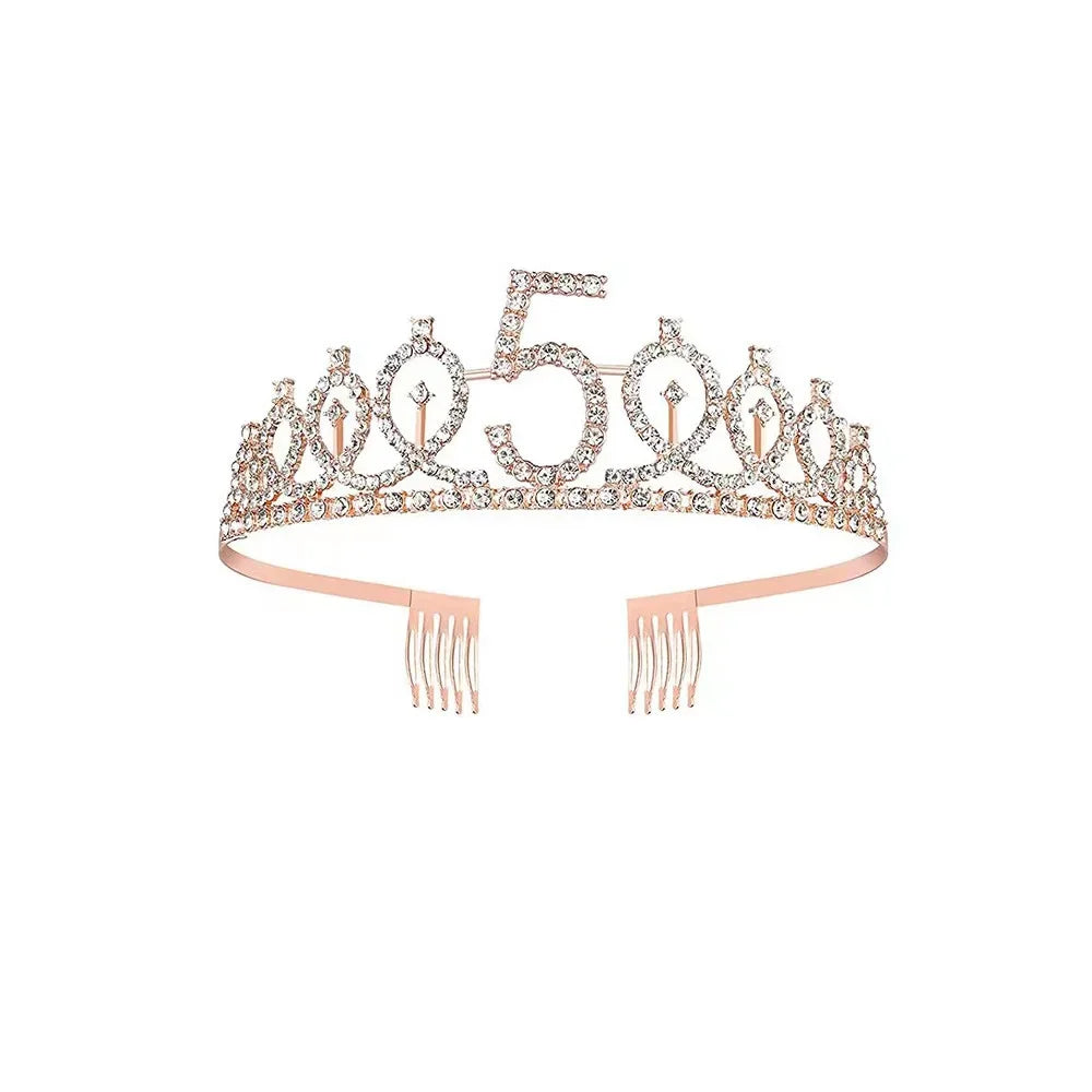 3 4 5 6 7 8 9 Rhinestone Crystal Crown Tiara Birthday Anniversary Decoration Happy Birthday Satin Sash Party Supplies