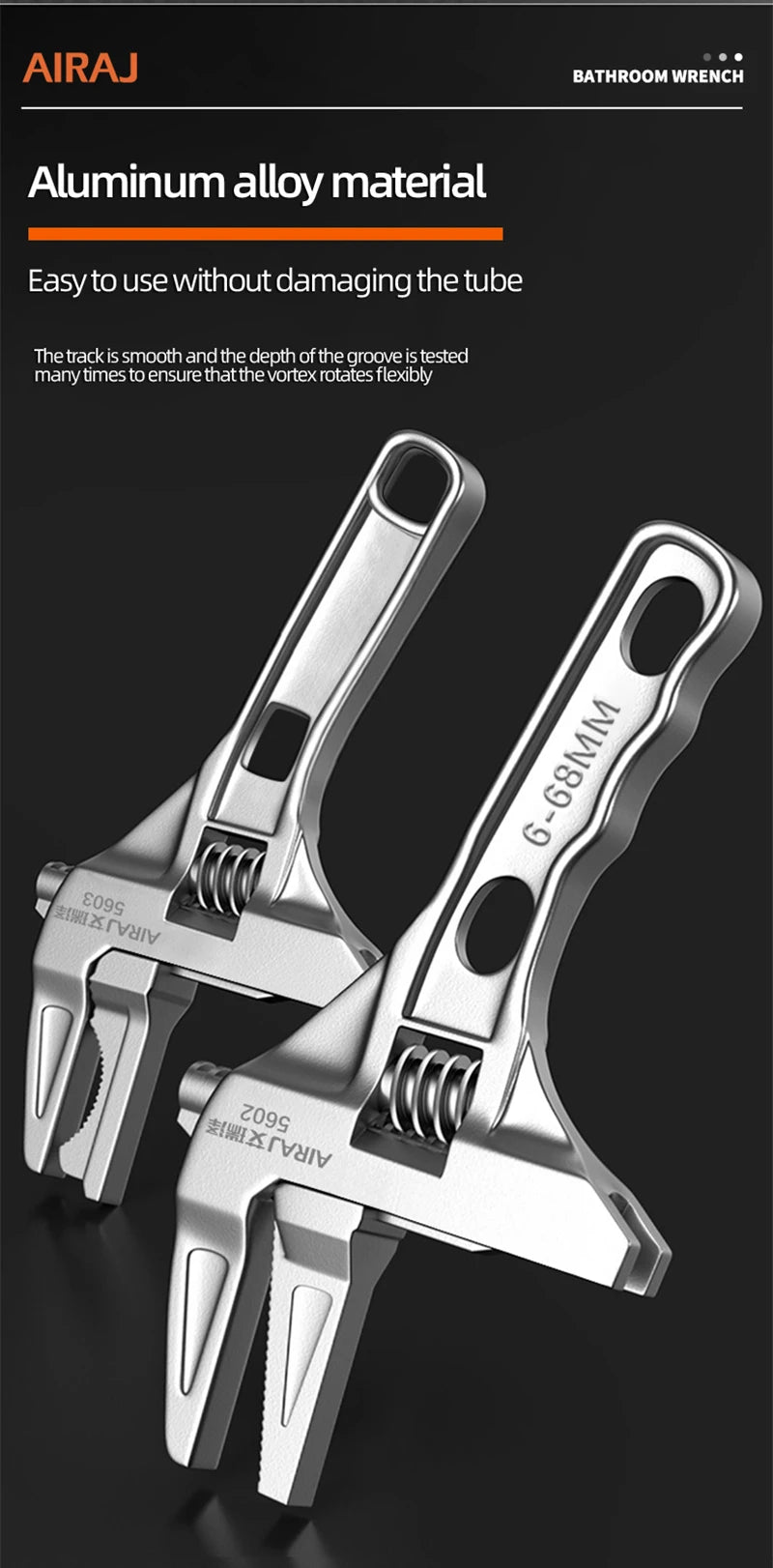 AIRAJ 5602 Bathroom Adjustable Wrench, Small Space Multifunctional Wrench, Bathroom PipeNut Removal Tool