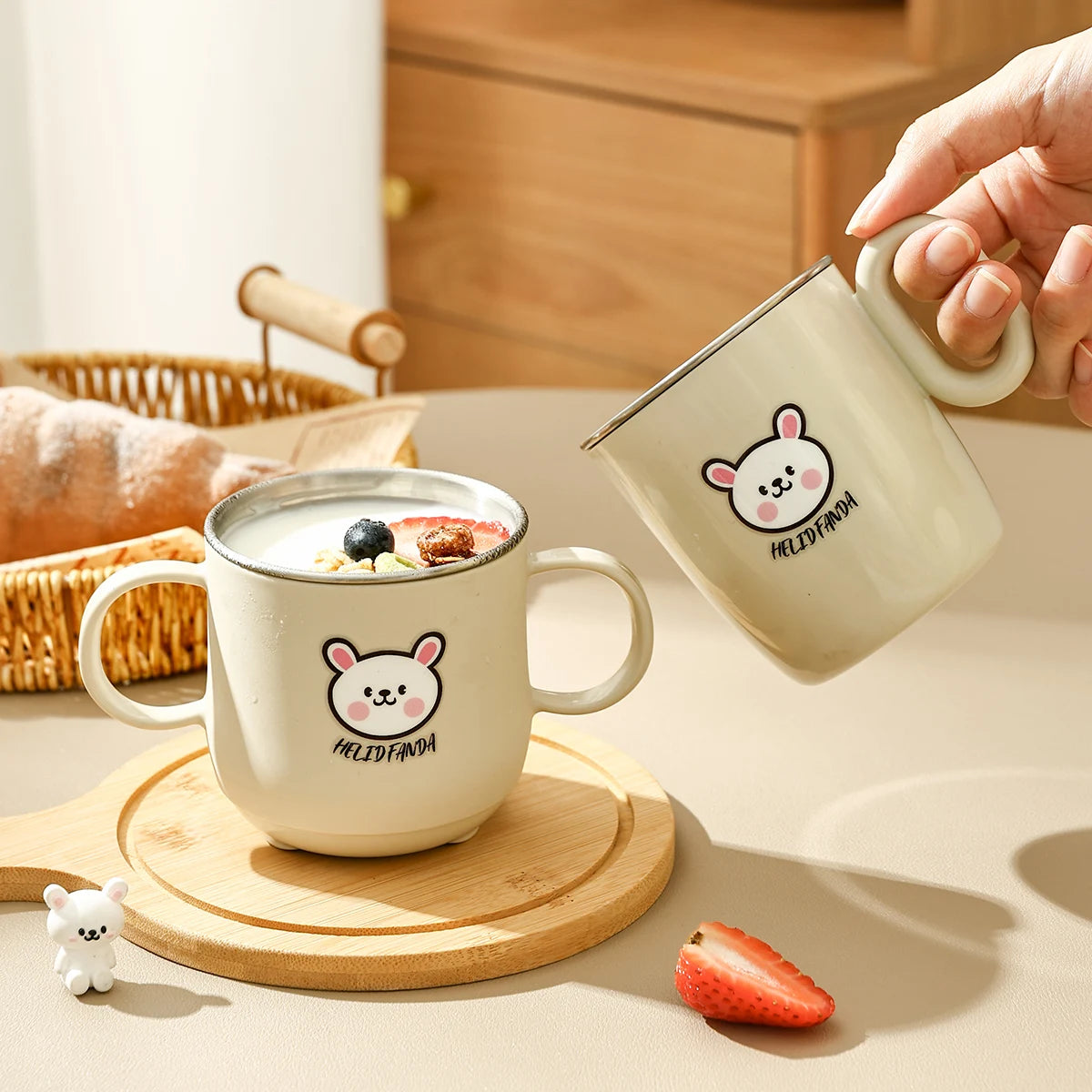 WORTHBUY New 304 Stainless Steel Water Cup Mug With Handle Cute Double Wall Milk Coffee Cup Anti Scalding Drinking Cup For Kids
