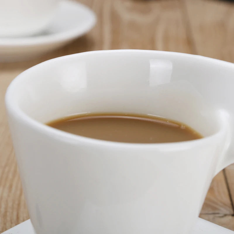 European Wave Porcelain Coffee Cup and Saucer Set White Ceramic Coffee Cup Breakfast Cup with Saucer Modern Home Decoration