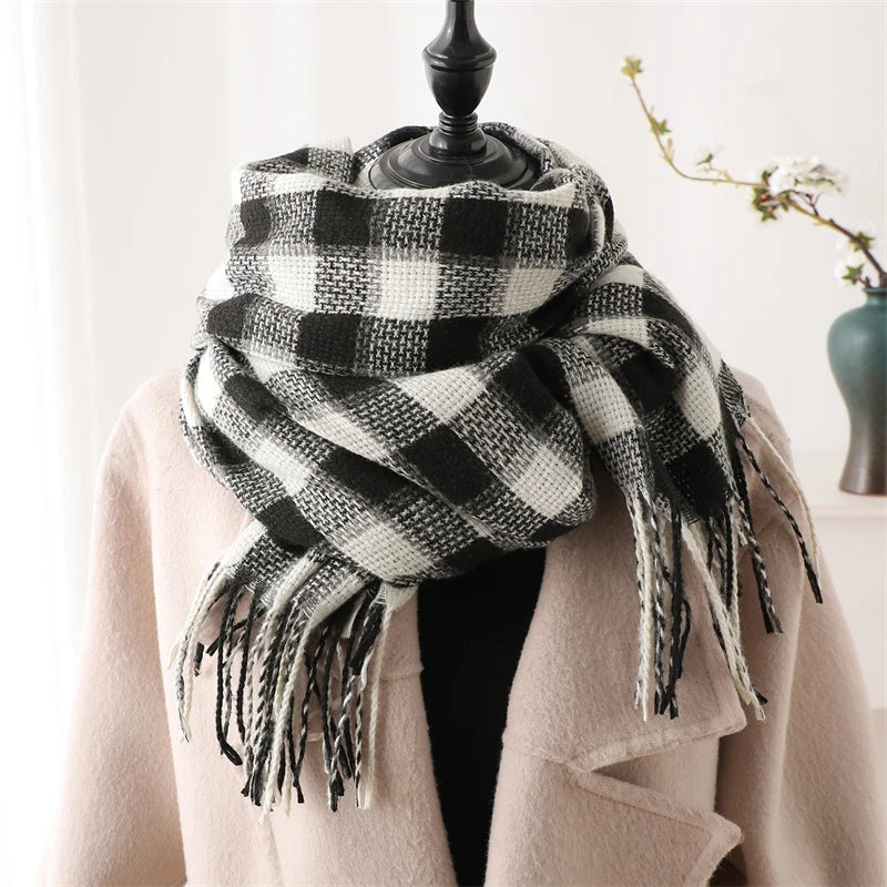 Warm Cashmere Blanket Women Travel Winter Scarf Fashion Plaid Pashmina Thick Shawl Wraps With Tassel Casual Bufanda Poncho New