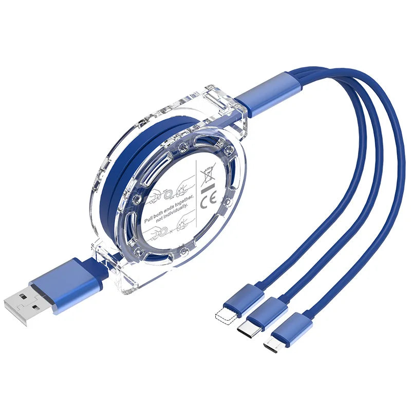 3 in 1 Retractable Data USB Cable for iPhone Charger Fast Wire Charging Cable For Android Phone Type C Xiaomi Huawei Samsung
