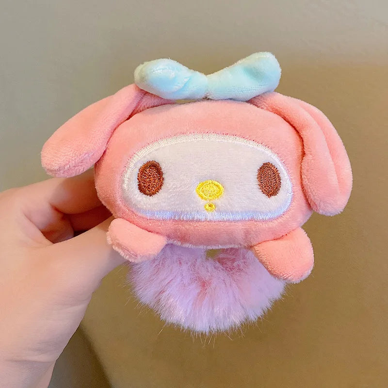 Sanrio Plush Scrunchie Anime Melody Kuromi Cinnamoroll Lady Tie Hair Rubber Band Headdress Girl Hair Accessories Kawaii Hairband
