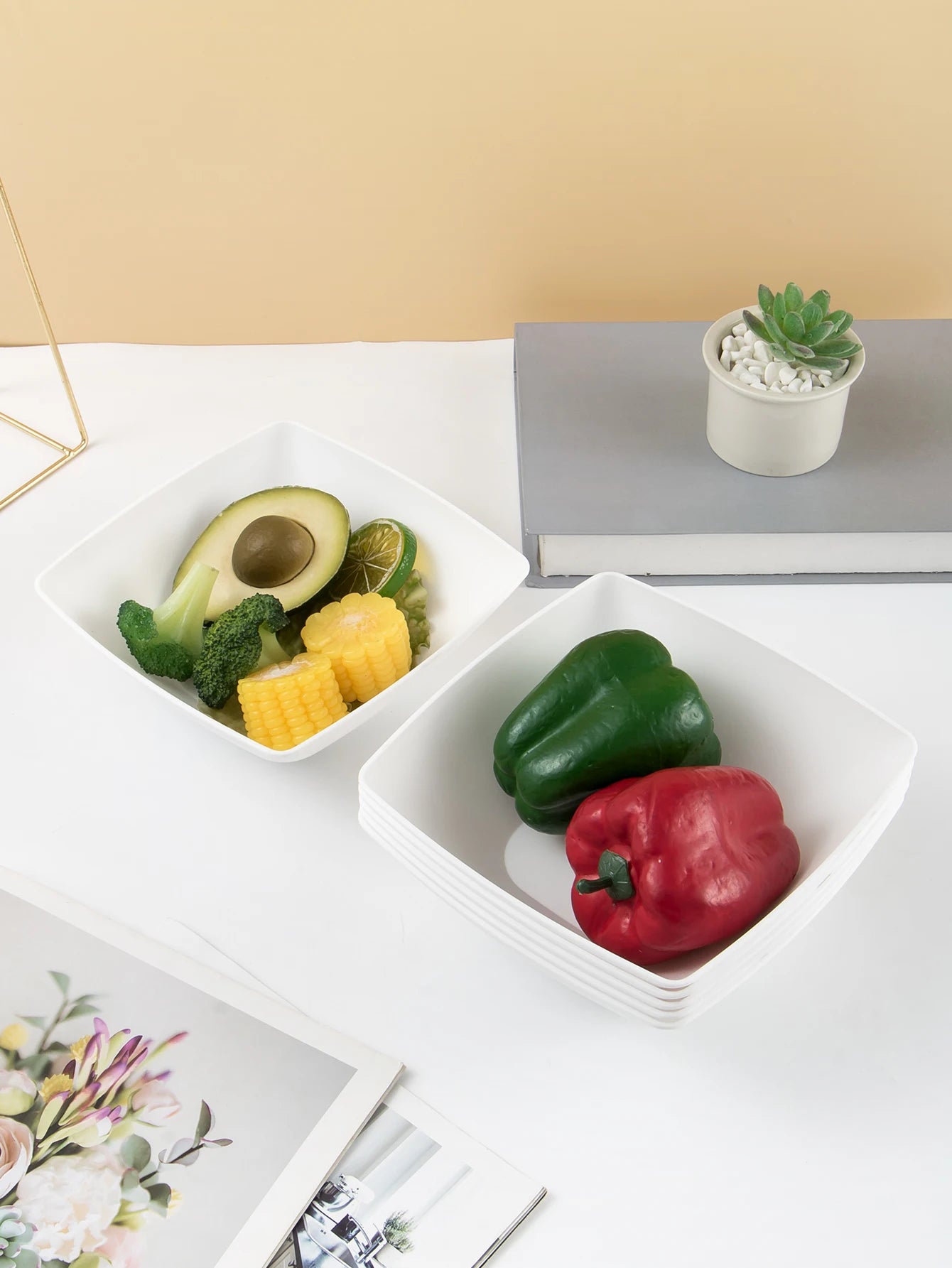 2/6/12pcs Large size plastic white square bowl reusable household plastic tableware can be used for soup noodles oatmeal salad