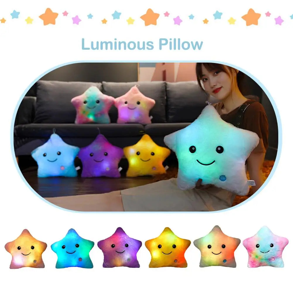 Luminous Star Pillow Stuffed Plush Glowing Colorful Stars Cushion Led Light Toys Gift Creative Toy For Kids (Exclude Battery)