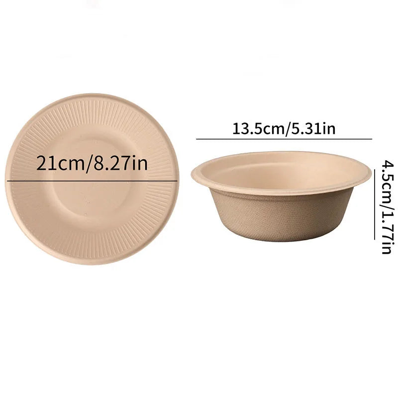 20/40pcs Disposable Paper Bowls Natural Sugarcane Paper Soup Bowls Desserts Fruit Salads Food Containers Party Dinner Plate Set