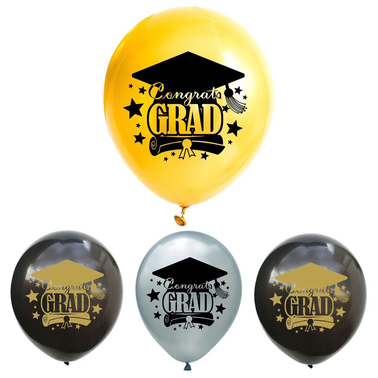 10pcs Congratulation Balloons Gold Black Latex Balloon with Confetti Graduation Party Decoration Supplies 2024 Grad Gift