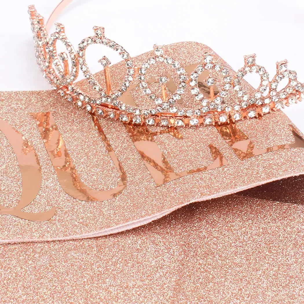 3 4 5 6 7 8 9 Rhinestone Crystal Crown Tiara Birthday Anniversary Decoration Happy Birthday Satin Sash Party Supplies