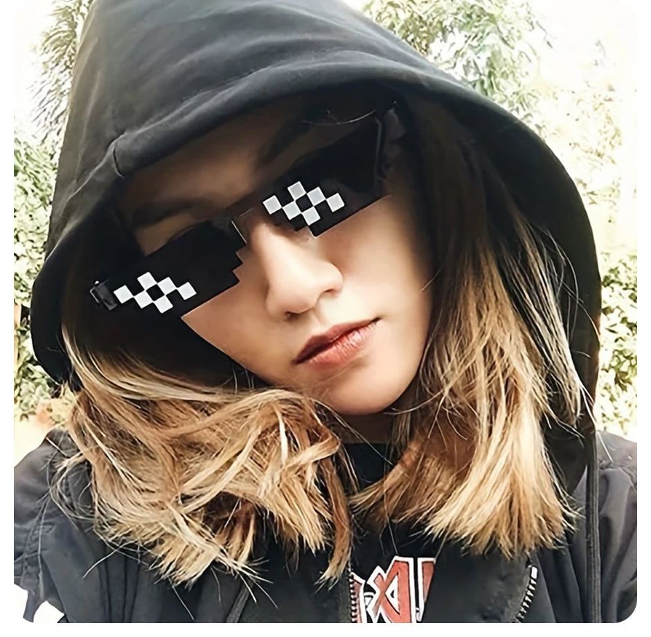 2Pcs Mosaic Sunglasses Cool Party Vintage Shades Eyewear For Men Pixelated Sunglasses Funny Women Glasses
