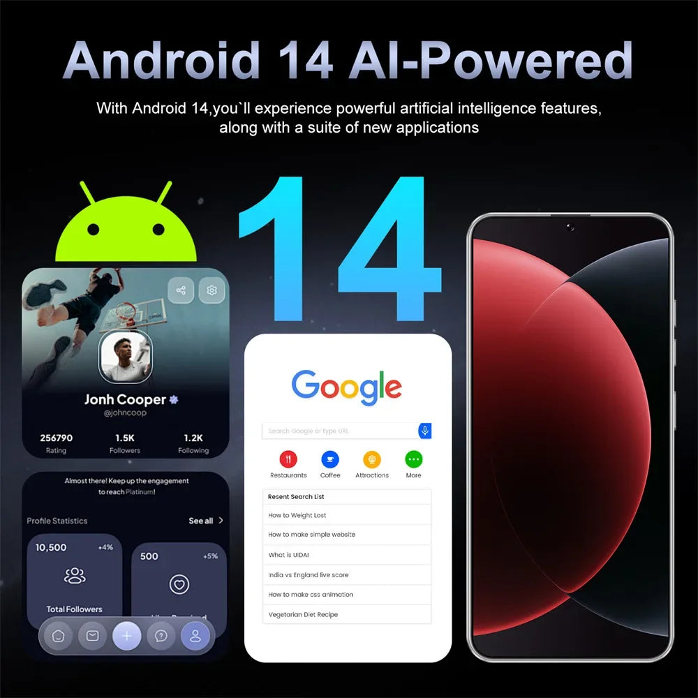 Brand New M15 Ultra Smartphone 7.3inch HD 16GB+1TB Cell Phone 50+108MP Dual SIM 5G Mobile Phones 8000mAh Android15 Unlocked