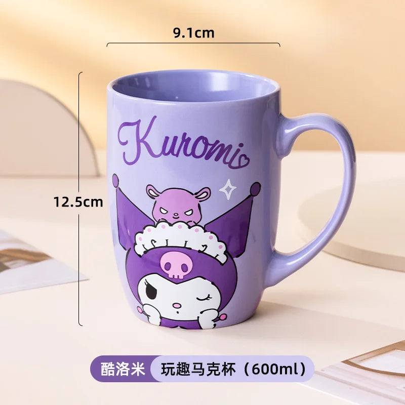 Miniso Sanrio Ceramic Mug Large Capacity 600ml Kuromi Cinnamoroll My Melody Coffee Milk Cup Couple Cup Drinkware Gifts