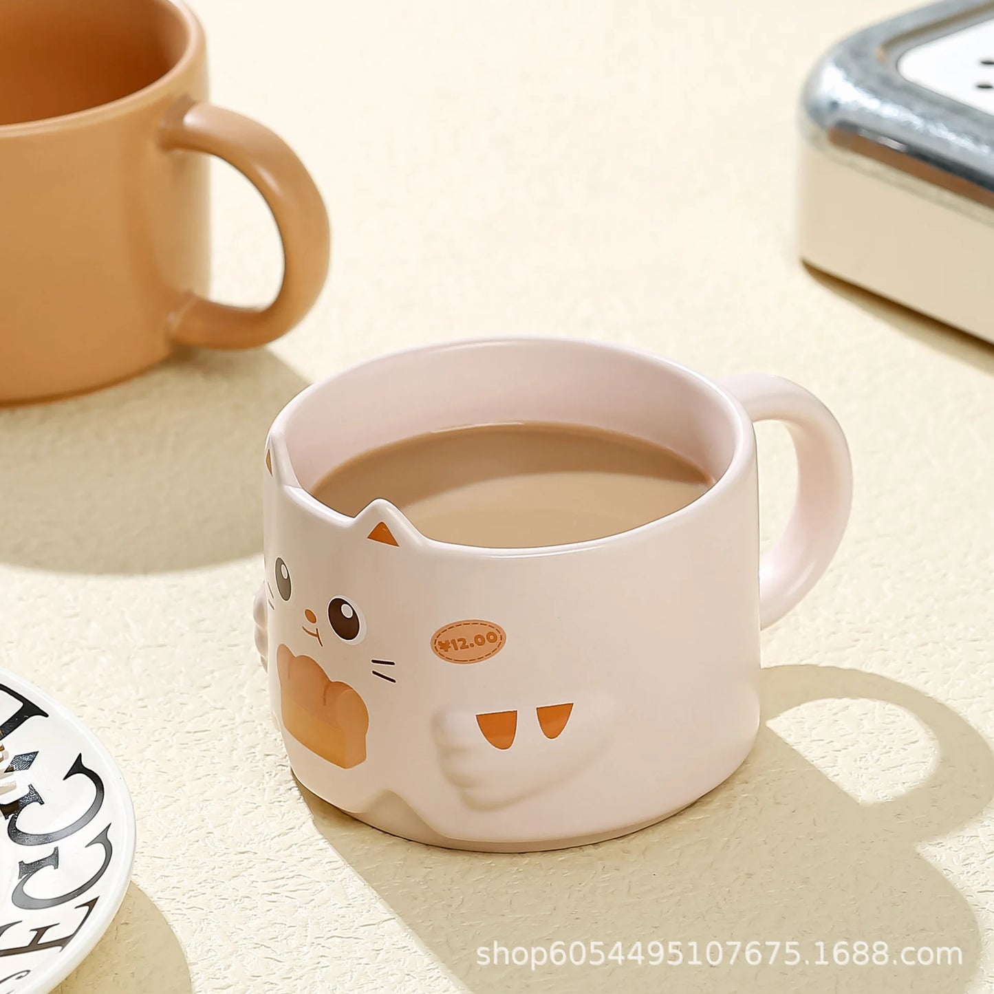 Creative Ceramic Cat Mug Cartoon Stacked Pair Cup High Temperature Resistant Household Children's Drinking Coffee Cup