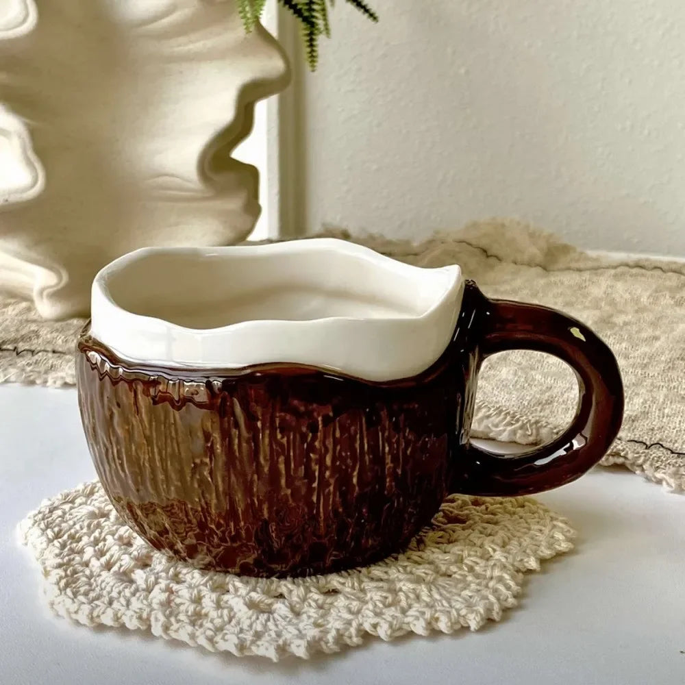 High value ins retro hand-squeezed irregular ceramic mark coconut cup coffee cup oat breakfast water cup