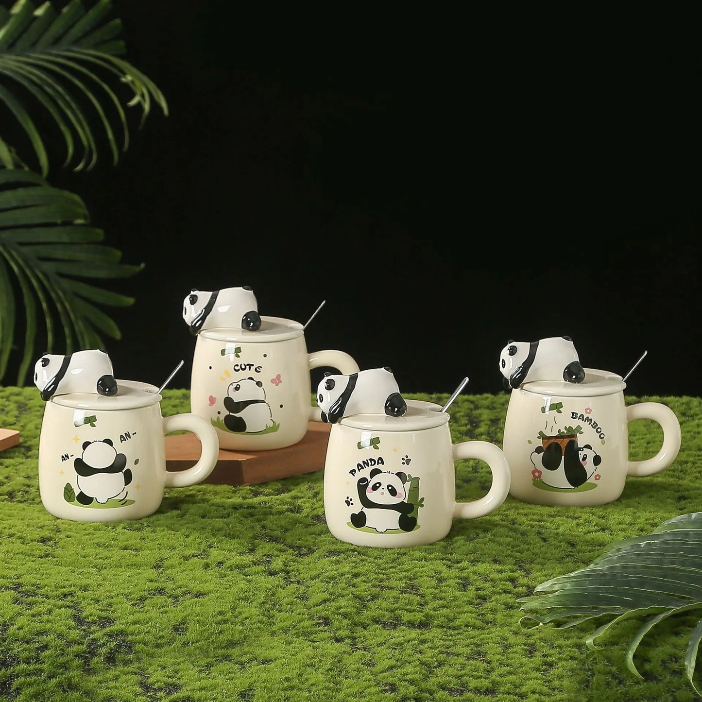 420ml Cute cartoon panda Mug Ceramic Hand-painted Pattern Mug with Lid Spoon Coffee mugs Milk Tea Mugs Breakfast Cup Gift Cup
