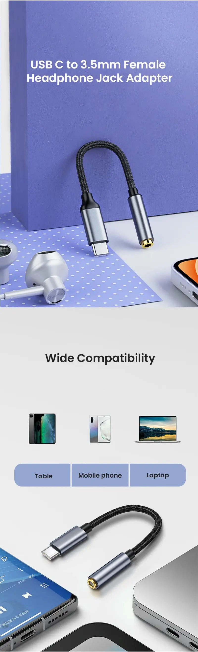 NIERBO USB C to 3.5mm Female Headphone Jack Adapter Type C to Aux Audio Dongle Adapter for Samsung Galaxy iPad Pro Pixel