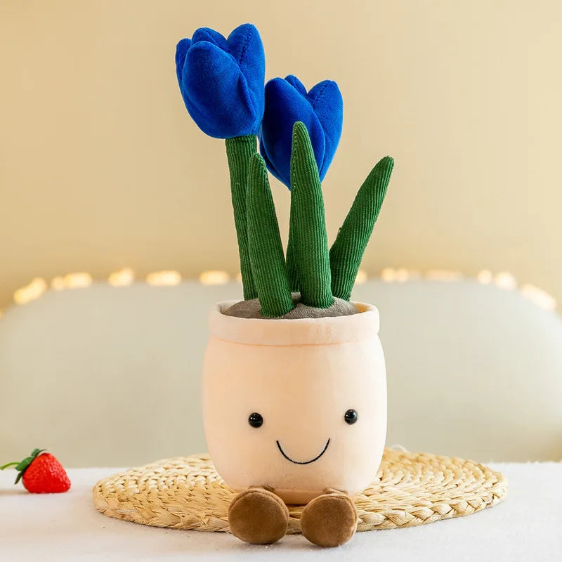 Lifelike Tulip Succulent Plants Plush Stuffed Decoration Toy Soft Decor Doll Potted Flowers Pillow for Girls Gift