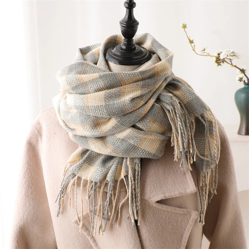 Warm Cashmere Blanket Women Travel Winter Scarf Fashion Plaid Pashmina Thick Shawl Wraps With Tassel Casual Bufanda Poncho New