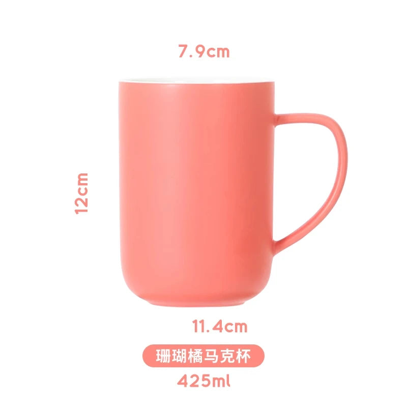 400/420/450/520ml European Ceramic Black Matte Large Capacity Mug High End Creative Simple Matte Coffee Cup with Spoon Water Cup