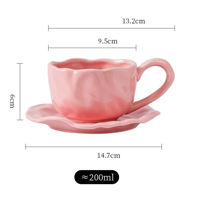 200ml Black Red Macaroon Creative Hand Squeezed Pinched Ceramic Coffee Mug Cup With Saucer For Cafe Restaurant Table Decor 1 PC