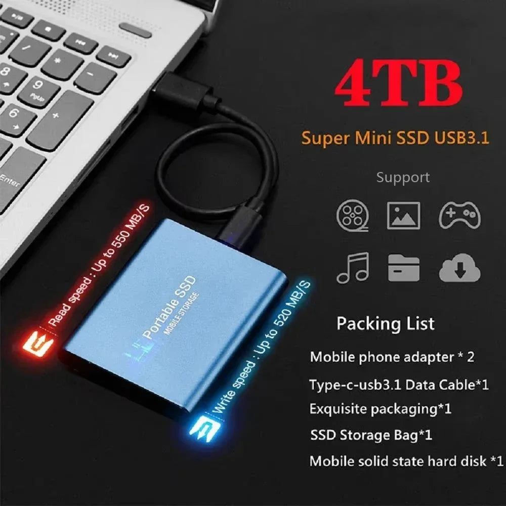 Portable SSD 4TB High Speed External Hard Drive 16TB USB 3.1 Hard Disk Mass 1TB Original Solid State Drives for Laptop/PC/MAC