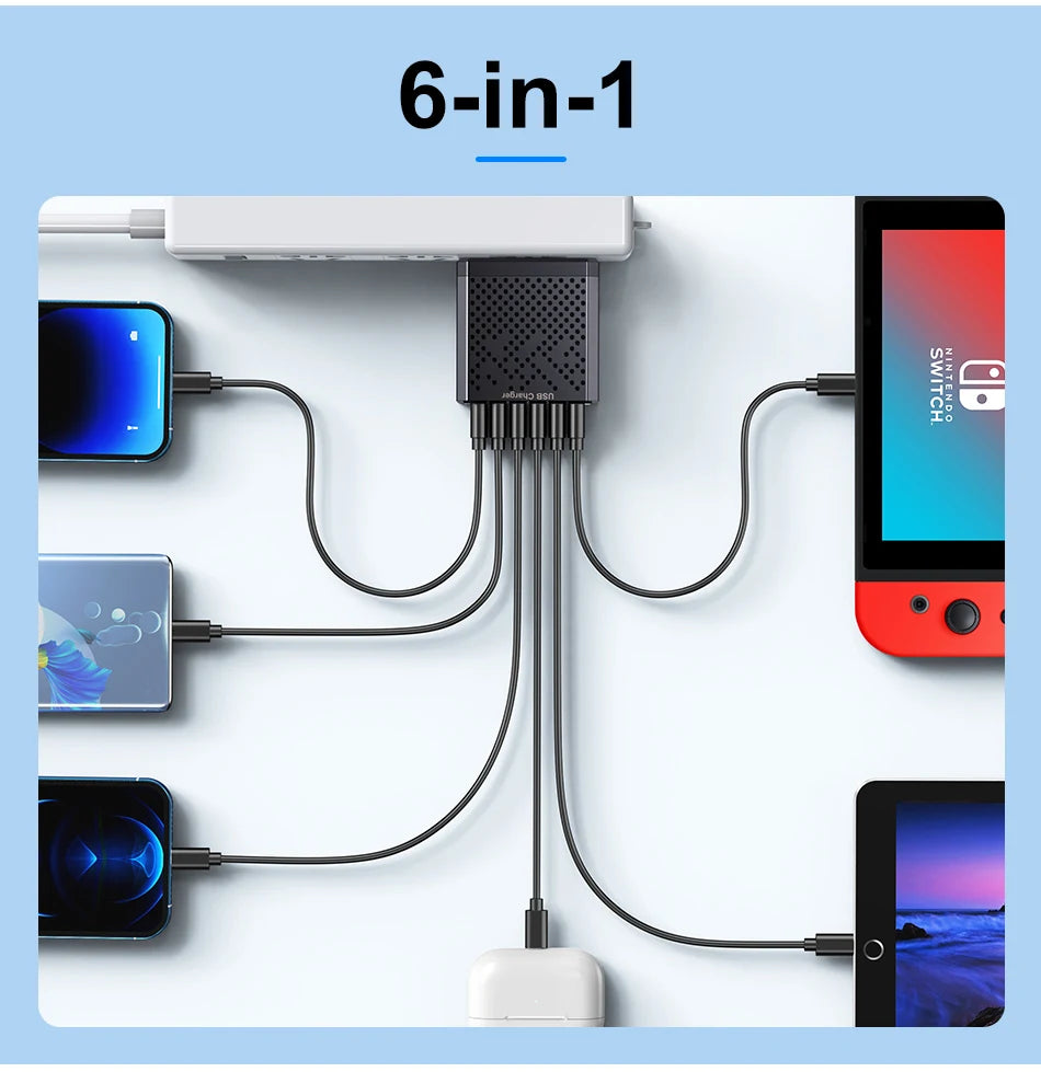 AU Plug Fast Charger 6 IN 1 6 Ports Multii Charger USB Fast Charging Charger 3.1A QC3.0 Quick Charger Adaper Australian Charger