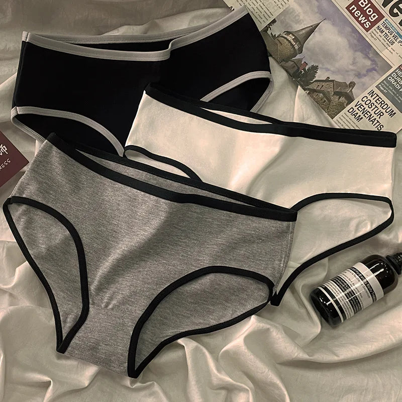 3PCS/Set Sports Style Cotton Women's Panties Girls' Underwear Breathable Mid Waist Shorts Sexy Lingerie Plus Size Solid Briefs