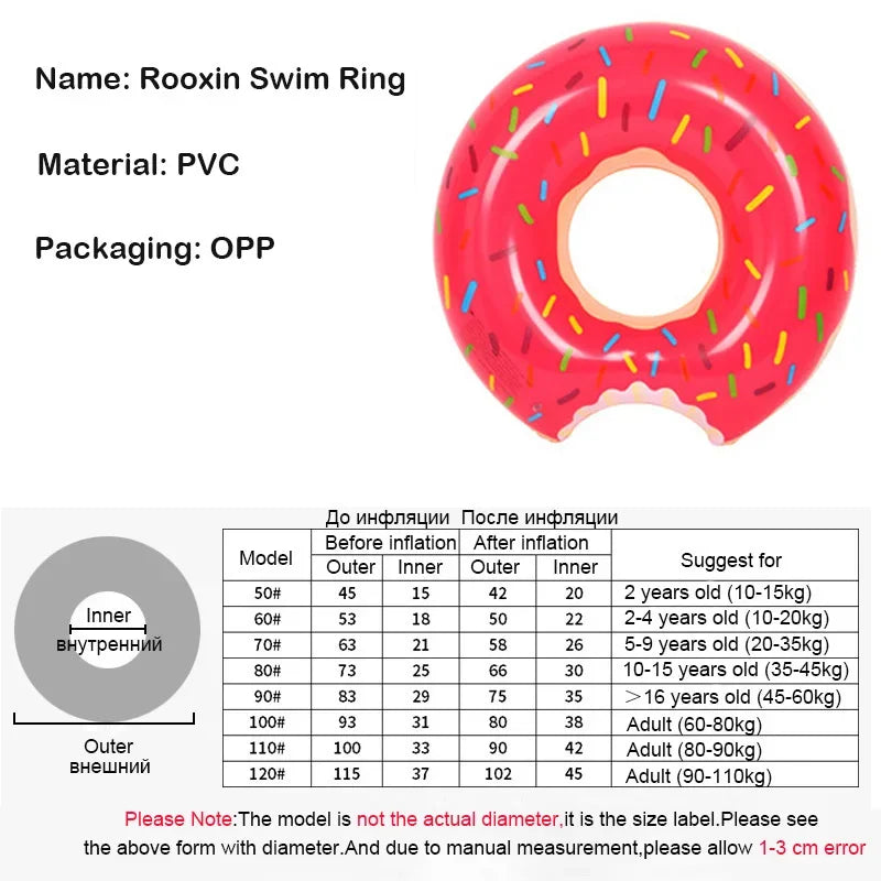 Rooxin Donut Swimming Ring Inflatable Swim Pool Float For Kid Adult Swimming Circle Baby Swim Tube Water Play Swimming Equipment