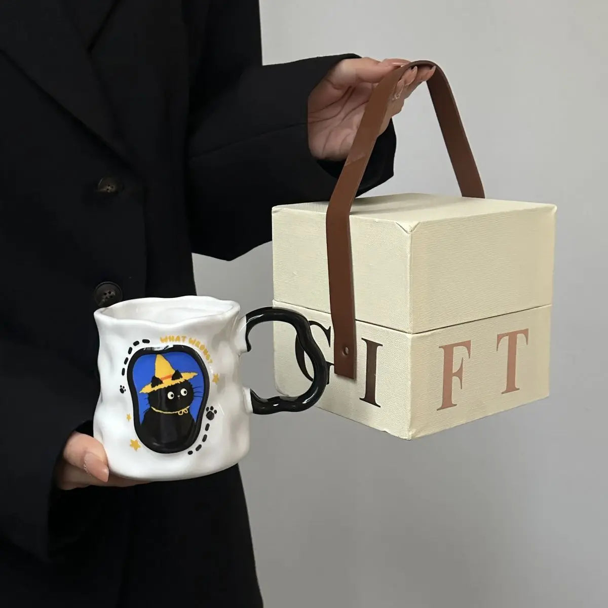 Irregular Cat Ceramic Mug, Birthday Gift Cup for Girlfriends and Girls, Creative Party Souvenir Gift Box Packaging Drinkware
