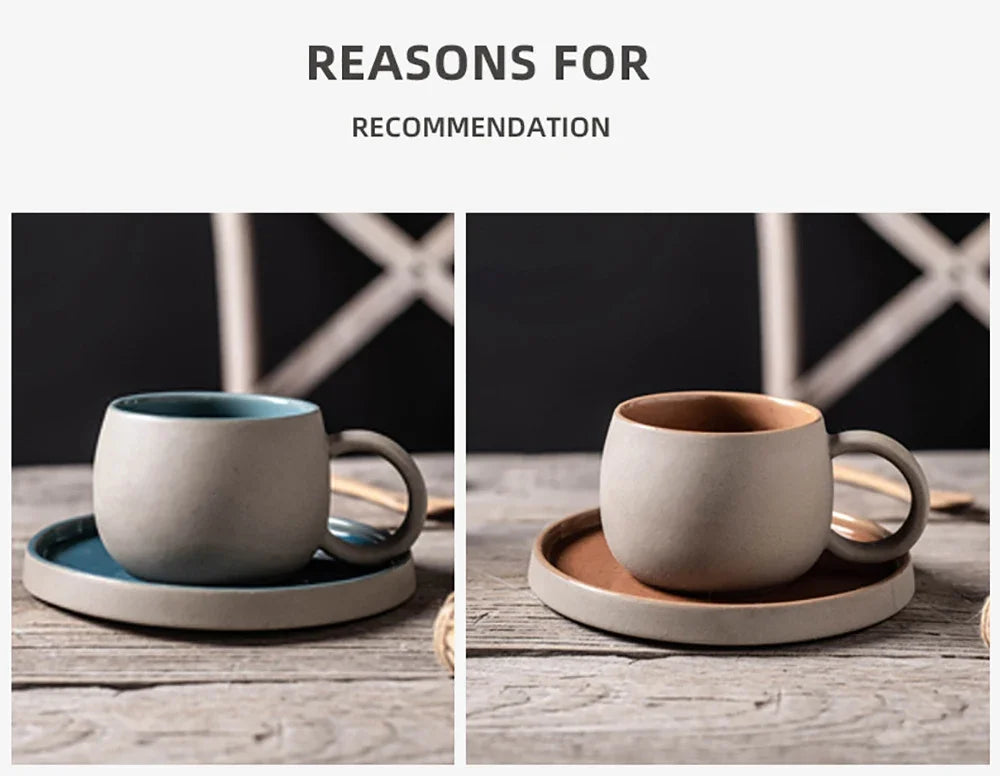 Pottery Mug For Latte Cappuccino Milk Juice Cocoa Cups With Dish 300ml