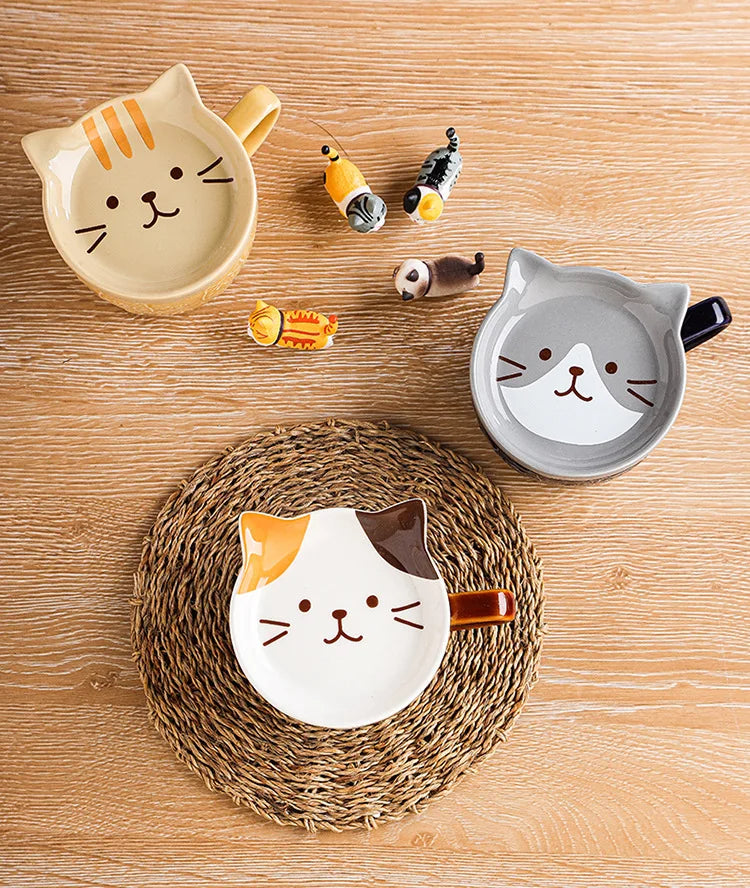 Japanese Ceramic Cartoon Animal Mug Cute Home Breakfast Mug Office Coffee Mug Couple Water Cup With Lid
