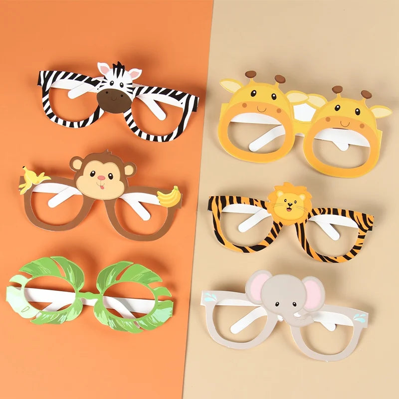 6pcs Paper Glasses Jungle Animals Birthday Party Decoration Kid Funny Masks Safari Theme Animal Party Supplies Photo Baby Shower