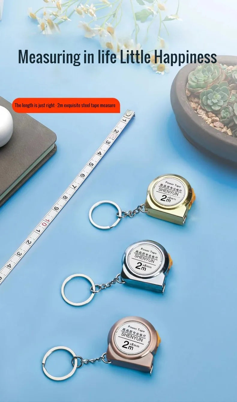 Portable mini tape measure Small household measuring tape retractable 2m Mild steel key chain tape measure Mini measuring tools