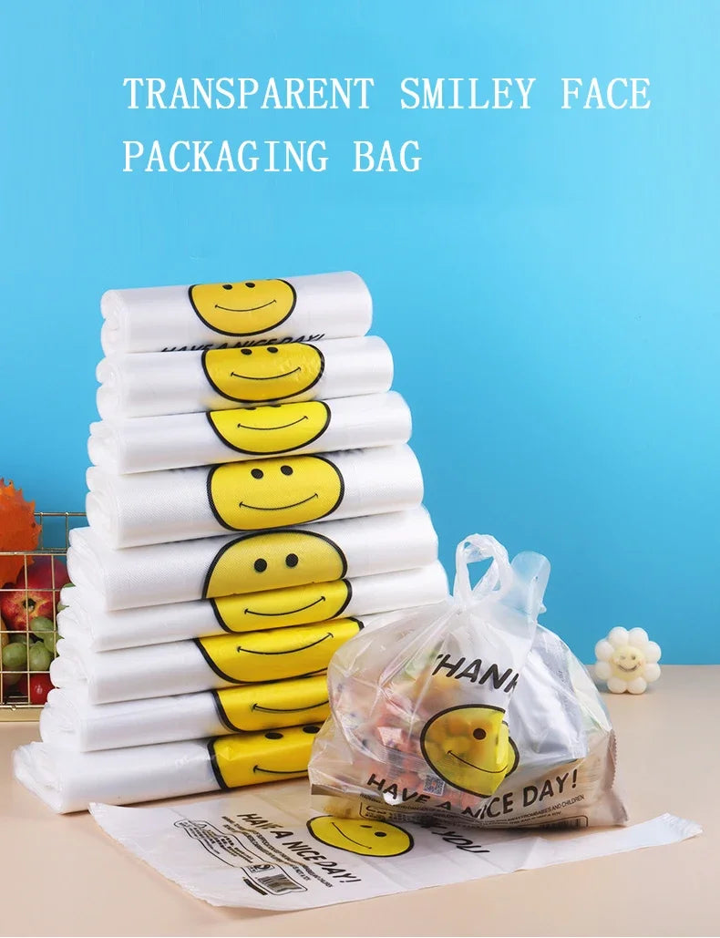 50 Pcs Plastic Bag 3 Sizes Food Storage Bags with Handle supermarket Grocery Shopping Useful Shopping Bag Kitchen Storage Basket