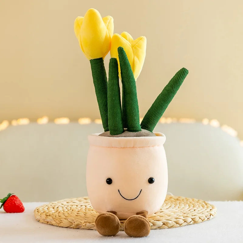 Lifelike Tulip Succulent Plants Plush Stuffed Decoration Toy Soft Decor Doll Potted Flowers Pillow for Girls Gift