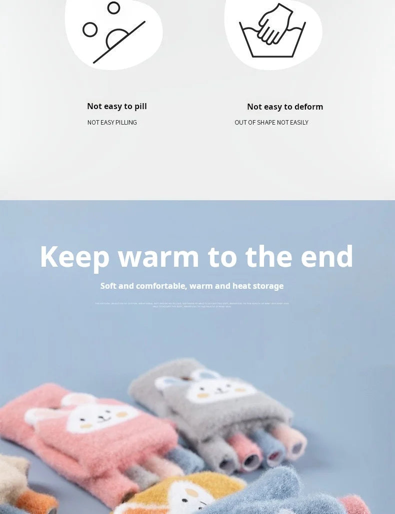 4-11 year old cartoon bunny five finger children's gloves winter thick half finger flip knitted gloves winter new warm gloves