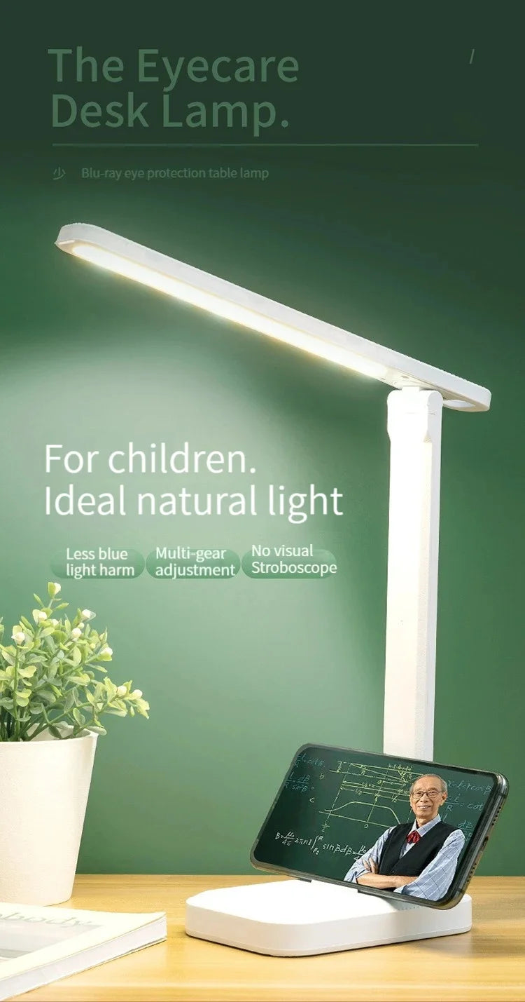 Folding Table Lamp Eye Protection Touch Dimmable LED Desk Lamp Bedroom Bedside Study Student Reading USB Plug-in Night Light