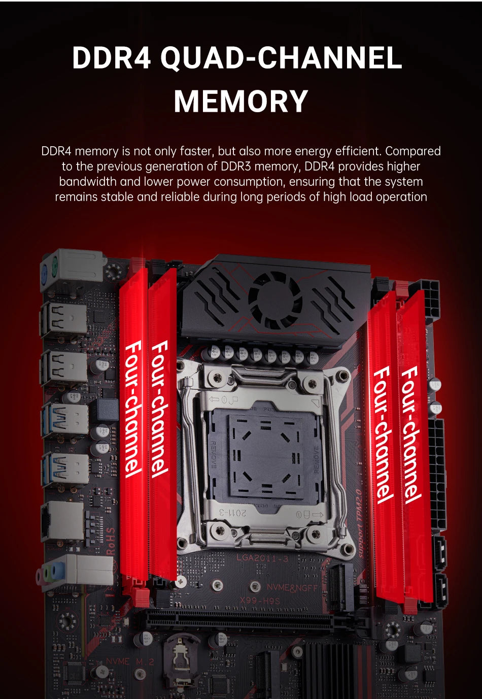 Qiyida X99 motherboard kit LGA2011 3 Xeon E5 2680 V4 2*8GB 16GB DDR4 3200Mhz 4 channels NVME USB3.0 SATA3.0 TPM 2.0 Interface