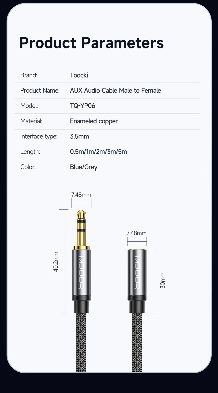Toocki Aux Cable 3.5mm Male to Female Jack Audio Male Extension Speaker Wire with Microphone for Headphone Xiaomi Extender Cord