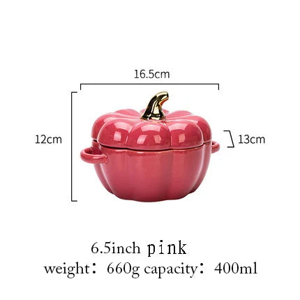 Pumpkin Shape Bowl With Lid Ceramic Soup Salad Cereal Bowl Bakeware Oven Baking Pan Kitchen Halloween Party Festival Decoration