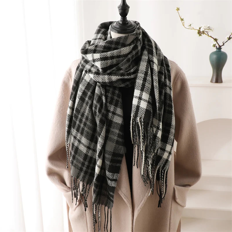 Warm Cashmere Blanket Women Travel Winter Scarf Fashion Plaid Pashmina Thick Shawl Wraps With Tassel Casual Bufanda Poncho New