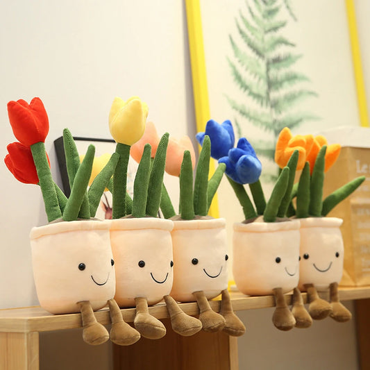 Lifelike Tulip Succulent Plants Plush Stuffed Decoration Toy Soft Decor Doll Potted Flowers Pillow for Girls Gift