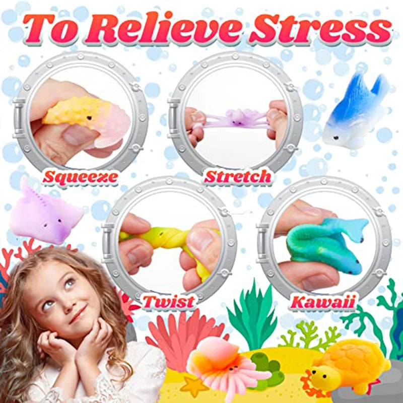 10/30/50PCS Squishies Mochi Toys Sea Animals Stress Ball Stress Relief Squeeze Toys Goodie Bag Stuffers Fidget Toys Marine Theme