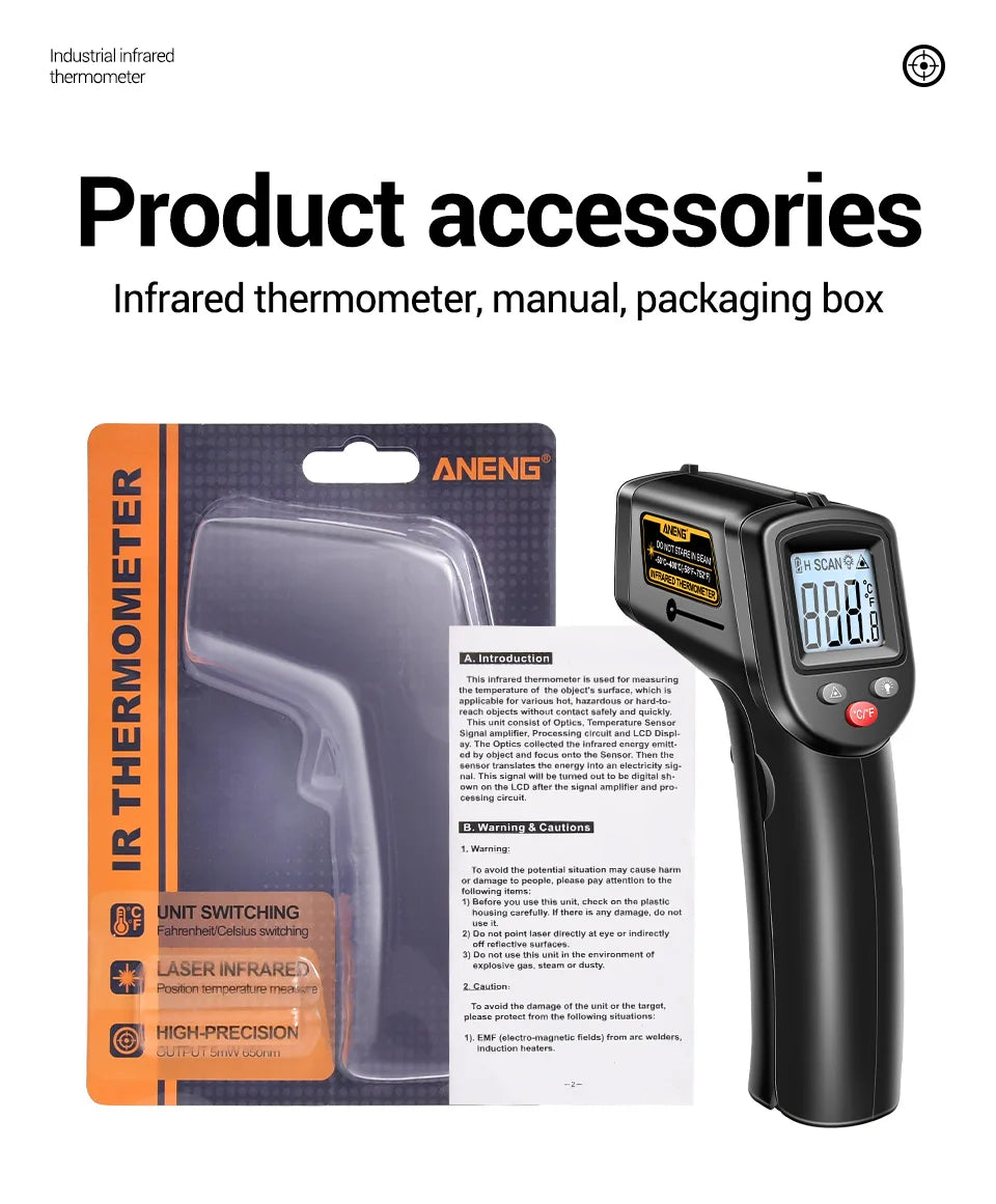 ANENG TH201 Celsius Display Digital Infrared Thermometer Highly Sensitive Non-contact Temperature Measuring Gun Hygrometer