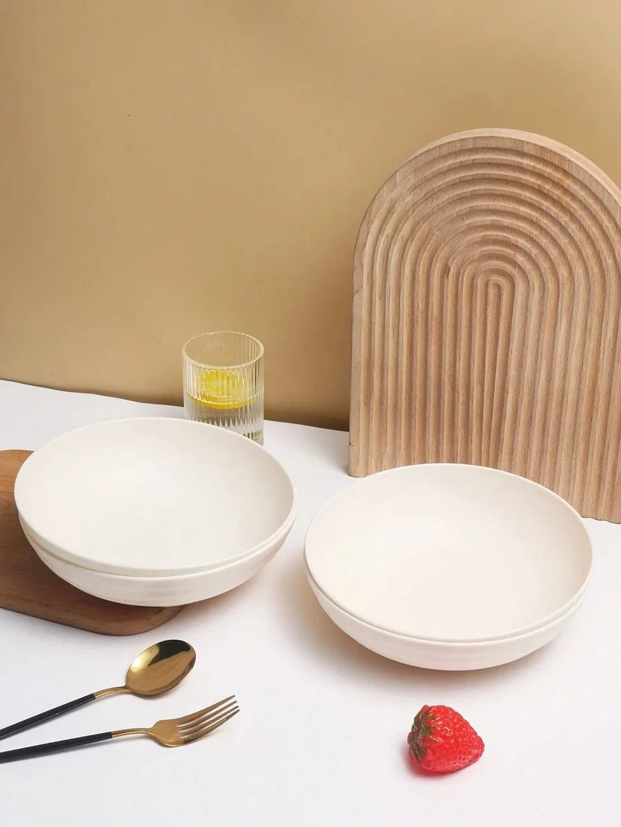 4/8/12pcs  Plastic beige large bowl, large salad cereal bowl reusable, microwave and dishwasher safe