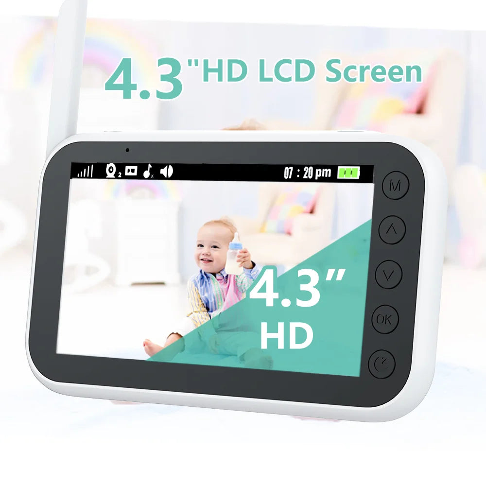 4.3 Inch Baby Monitor with 2000mAh Long Battery Life Video Wireless Camera and Audio Intercom Auto Night Vision Kids Babysitter